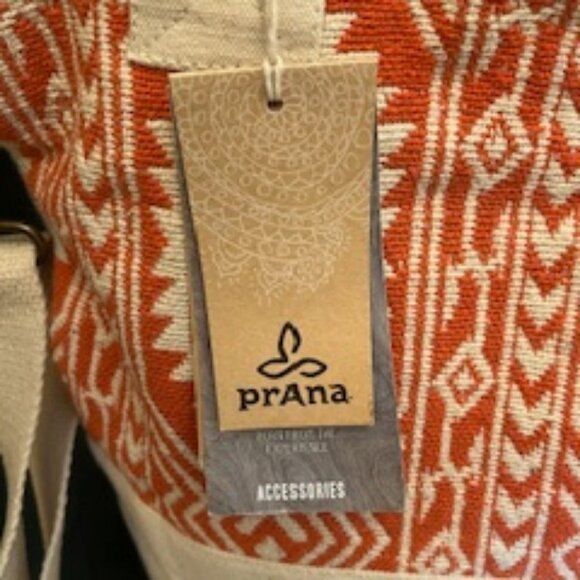 Prana Soleil Satchel Orange Cream Cotton Canvas Crossbody Tote Bag - Picture 9 of 12